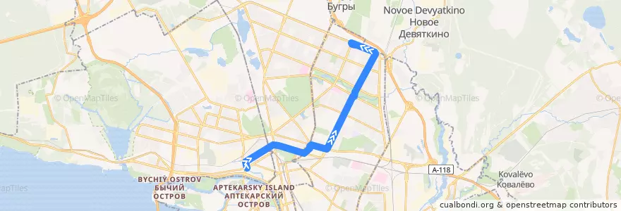 Mapa del recorrido Троллейбус № 6: станция метро «Чёрная речка» → Светлановский проспект de la línea  en Санкт-Петербург.