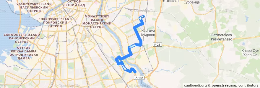 Mapa del recorrido Автобус № 97: улица Коллонтай => Троицкое поле de la línea  en Невский район.