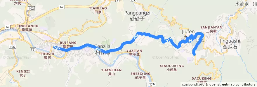 Mapa del recorrido 新北市 827 瑞芳-福山宮 de la línea  en Distretto di Ruifang.