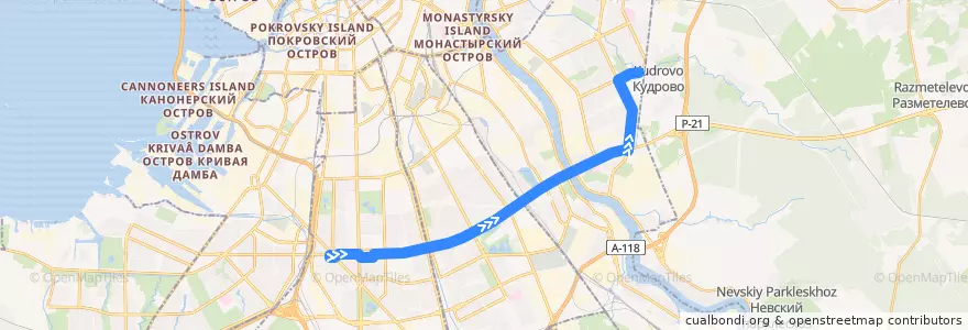 Mapa del recorrido Троллейбус № 27: площаль Конституции => река Оккервиль de la línea  en Санкт-Петербург.
