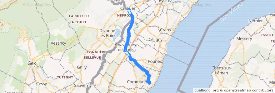 Mapa del recorrido Bus 813: Crassier, Ancienne Gare => Coppet, gare de la línea  en District de Nyon.