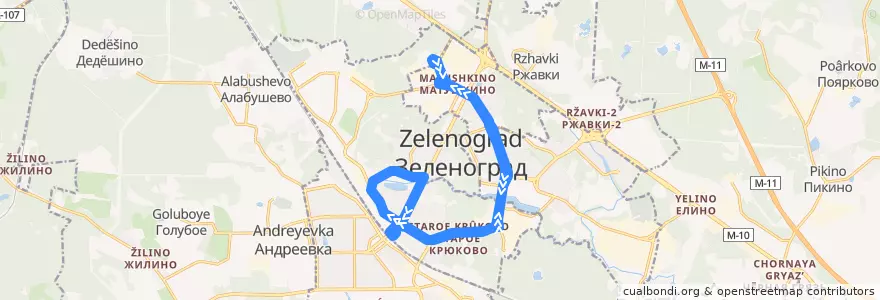 Mapa del recorrido Автобус № 11: Северная - Станция Крюково - Северная (кольцо) de la línea  en Зеленоградский административный округ.