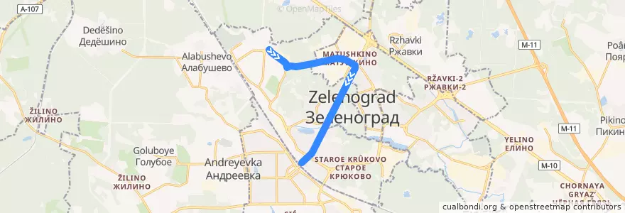 Mapa del recorrido Автобус № 13: Западная - Станция Крюково de la línea  en Зеленоградский административный округ.