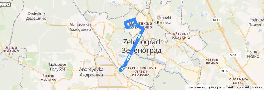 Mapa del recorrido Автобус № 23: Станция Крюково - Северная - Станция Крюково (кольцо) de la línea  en Зеленоградский административный округ.
