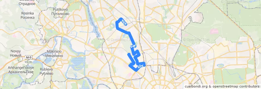 Mapa del recorrido Автобус 22: НАМИ - улица 8-го Марта de la línea  en Северный административный округ.