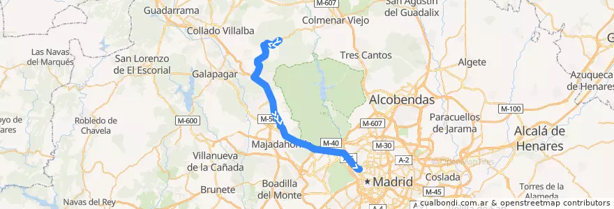 Mapa del recorrido bus 611A: Hoyo de Manzanares → Madrid(Moncloa) de la línea  en マドリード州.