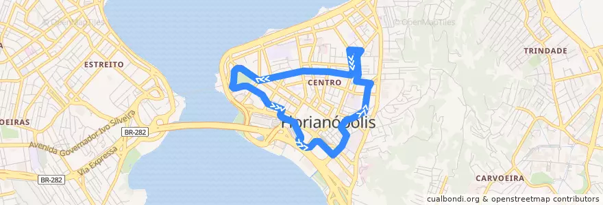 Mapa del recorrido Ônibus 101: Circular Centro de la línea  en 플로리아노폴리스.