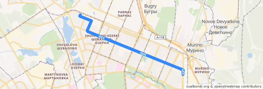 Mapa del recorrido Автобус № 121: улица Руставели => улица Жени Егоровой de la línea  en Санкт-Петербург.