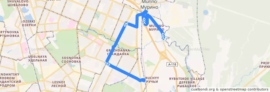 Mapa del recorrido Автобус № 177: деревня Новая => железнодорожная станция «Ручьи» de la línea  en São Petersburgo.
