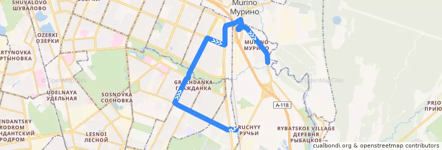 Mapa del recorrido Автобус № 177: железнодорожная станция «Ручьи» => деревня Новая de la línea  en San Pietroburgo.