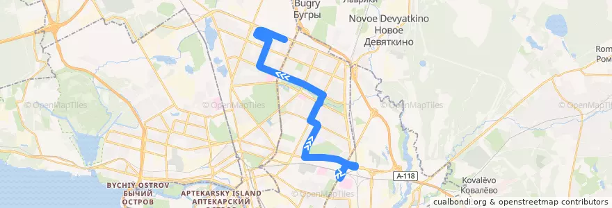 Mapa del recorrido Автобус № 178: ж/д станция Пискарёвка => проспект Культуры de la línea  en سانت بطرسبرغ.