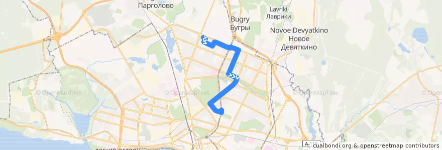 Mapa del recorrido Автобус № 69: Придорожная аллея => станция метро «Политехническая» de la línea  en Санкт-Петербург.