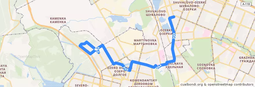 Mapa del recorrido Автобус № 85: улица Шаврова => проспект Луначарского de la línea  en Санкт-Петербург.