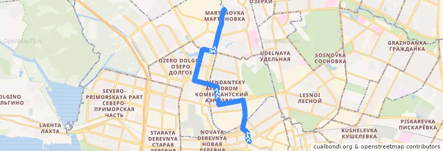 Mapa del recorrido Автобус № 122: станция метро «Чёрная речка» => Репищева улица de la línea  en Приморский район.