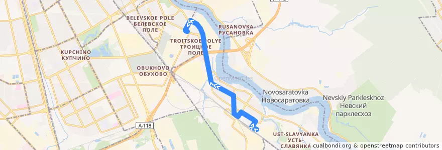 Mapa del recorrido Автобус № 51: завод ЖБИ-1 => улица Грибакиных de la línea  en Невский район.