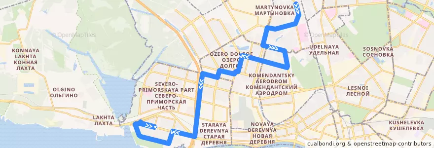 Mapa del recorrido Автобус № 134Б: Афонская улица => Школьная улица de la línea  en Приморский район.