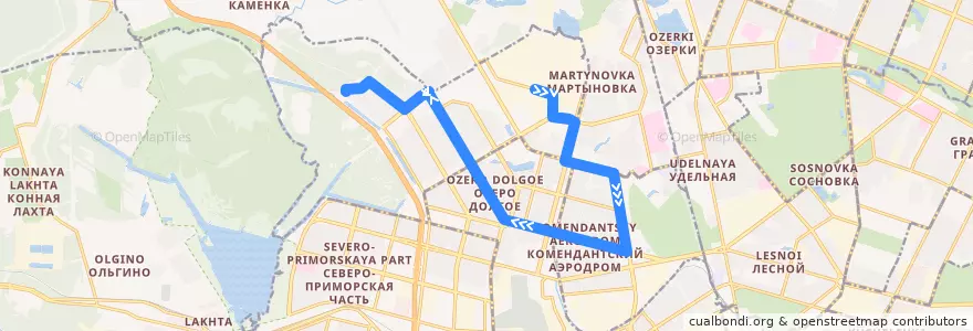 Mapa del recorrido Автобус № 127: Автобусный парк № 2 => Глухарская улица de la línea  en Приморский район.