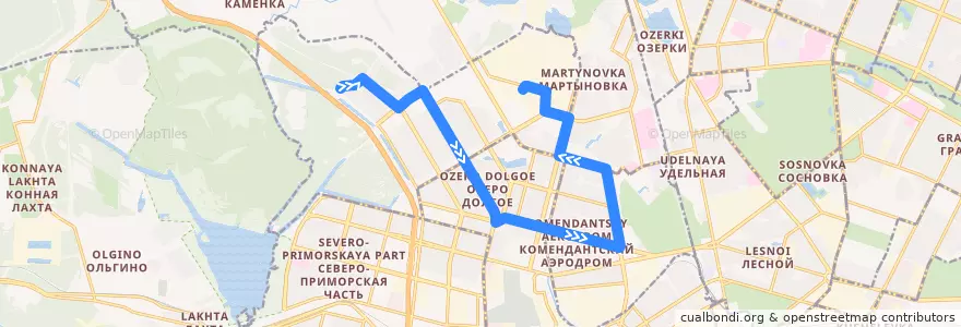 Mapa del recorrido Автобус № 127: Глухарская улица => Автобусный парк № 2 de la línea  en Приморский район.