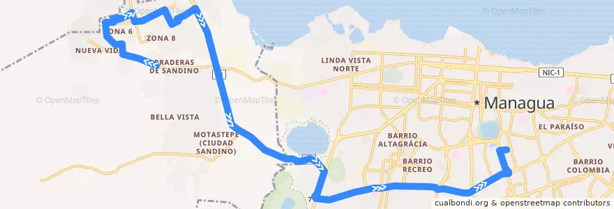 Mapa del recorrido Ruta 210: Ciudad Sandino (Villa Soberana) -> Metrocentro de la línea  en マナグア県.