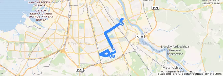 Mapa del recorrido Автобус № 56: Малая Балканская улица => станция метро "Ломоносовская" de la línea  en Фрунзенский район.