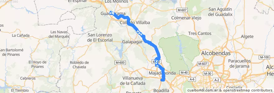 Mapa del recorrido Bus 685: Guadarrama → Villalba → Las Rozas → Majadahonda (Hospital) de la línea  en マドリード州.