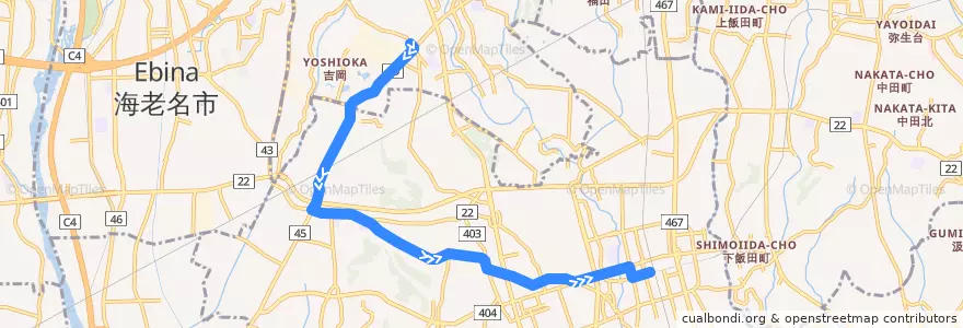 Mapa del recorrido 湘20 湘南台駅西口行 笹久保経由 de la línea  en 藤沢市.