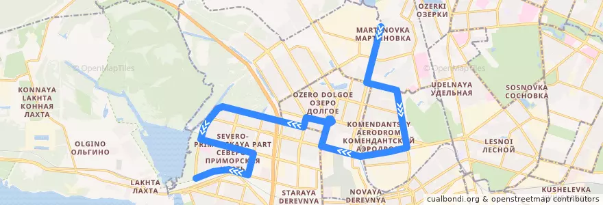 Mapa del recorrido Автобус № 172: Репищева улица => Мебельная улица de la línea  en Приморский район.
