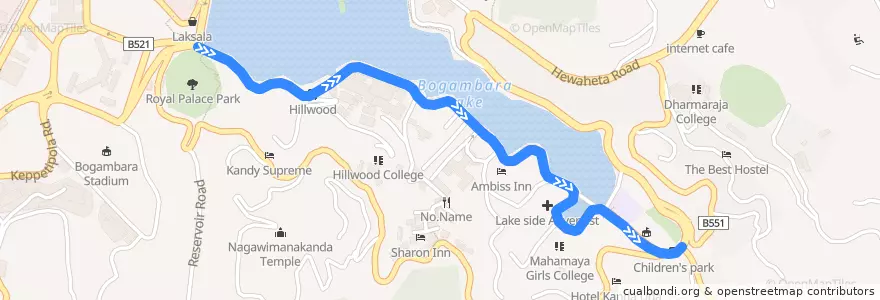 Mapa del recorrido Colombo - Bibila de la línea  en මහනුවර දිස්ත්‍රික්කය.