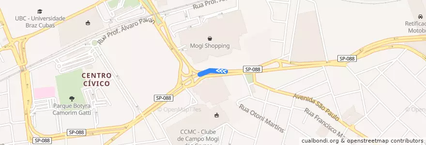 Mapa del recorrido Terminal Estudantes - Vila Cintra via Avenida Japão de la línea  en Mogi das Cruzes.