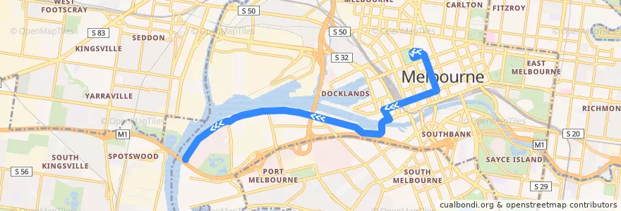 Mapa del recorrido Bus 237: City (Queen Victoria Market) => Lorimer Street => Fishermans Bend de la línea  en City of Melbourne.