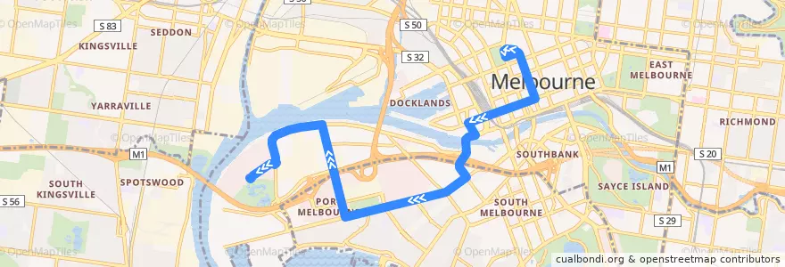 Mapa del recorrido Bus 235: City (Queen Victoria Market) => Williamstown Road => Fishermans Bend de la línea  en Victoria.