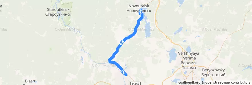 Mapa del recorrido Автобус 106: Новоуральск – Первоуральск de la línea  en أوبلاست سفردلوفسك.