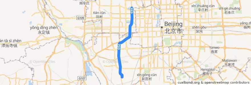 Mapa del recorrido 北京地铁9号线: 国家图书馆 => 郭公庄 de la línea  en 베이징시.