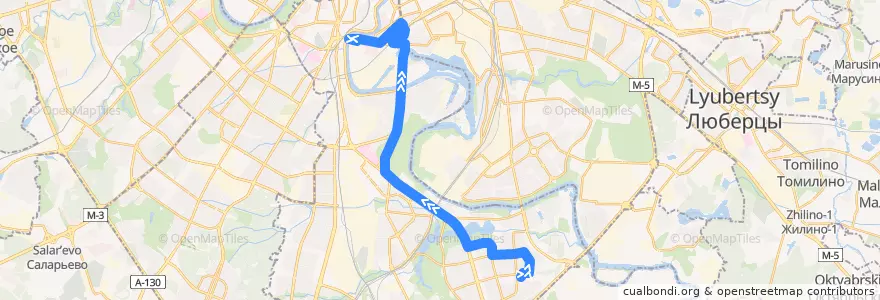 Mapa del recorrido Автобус 291: Метро "Красногвардейская" - Автозаводский мост de la línea  en Южный административный округ.
