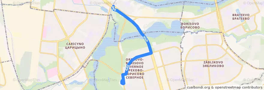 Mapa del recorrido Автобус №709к: Платформа Москворечье - Метро "Орехово" de la línea  en Южный административный округ.