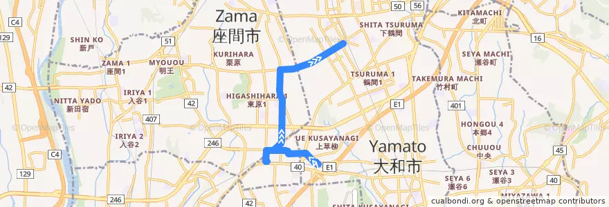 Mapa del recorrido 綾75 さがみ野駅経由 南林間駅 de la línea  en 神奈川県.