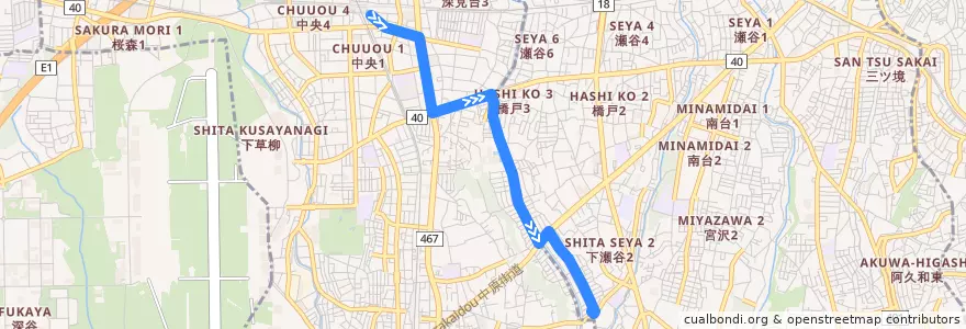 Mapa del recorrido 綾1 ニュータウン南瀬谷 de la línea  en 大和市.