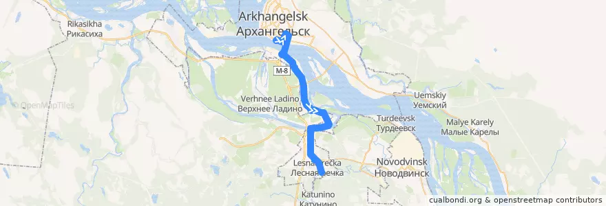 Mapa del recorrido Автобус 3: Морской-речной вокзал - Лесная речка de la línea  en アルハンゲリスク管区.