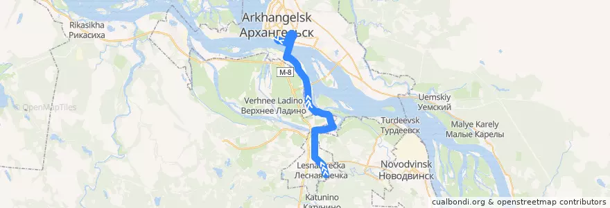 Mapa del recorrido Автобус 3: Лесная речка - Морской-речной вокзал de la línea  en городской округ Архангельск.
