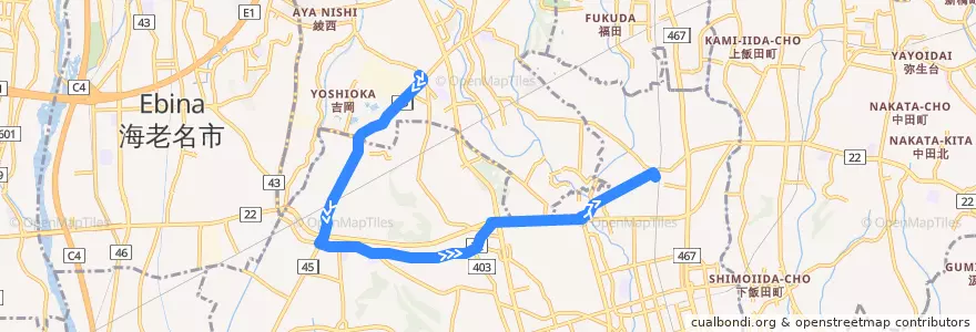 Mapa del recorrido 長35 綾瀬車庫→用田→長後駅西口 de la línea  en 藤沢市.