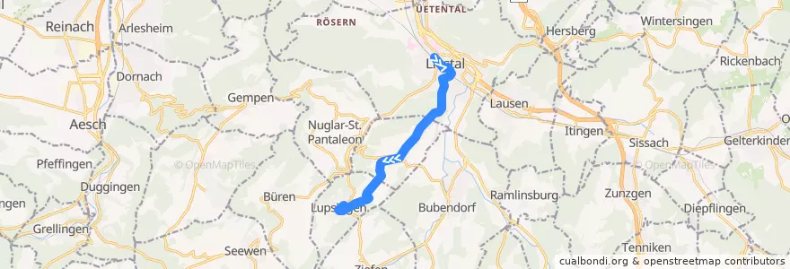 Mapa del recorrido Bus 72: Liestal, Bahnhof => Lupsingen, Pfarrhaus de la línea  en Bezirk Liestal.