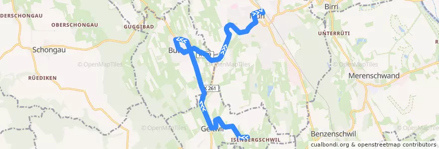 Mapa del recorrido Bus 343: Geltwil => Buttwil => Muri AG de la línea  en Bezirk Muri.