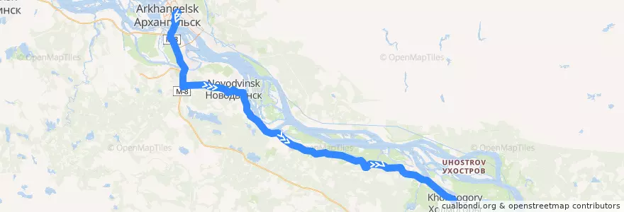 Mapa del recorrido Автобус 524 de la línea  en アルハンゲリスク州.
