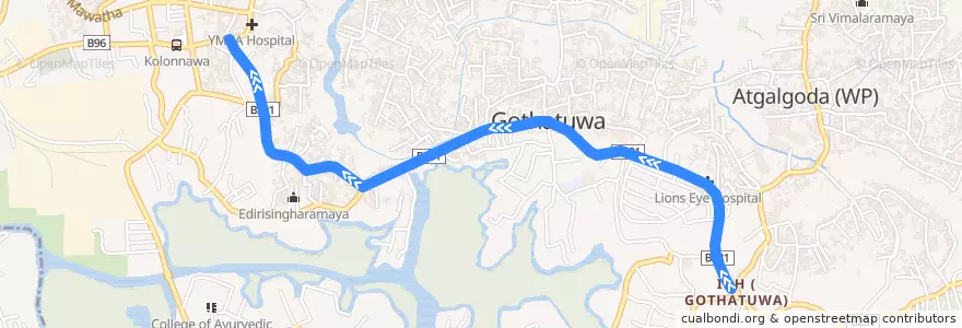 Mapa del recorrido Gothatuwa - Pettah de la línea  en කොළඹ දිස්ත්‍රික්කය.