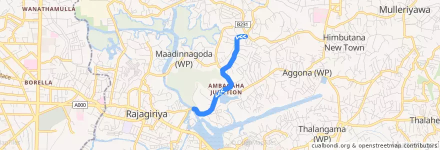 Mapa del recorrido Kohilawththa - Kollupitiya de la línea  en කොළඹ දිස්ත්‍රික්කය.