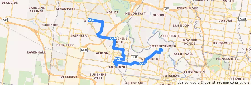 Mapa del recorrido Bus 408: St Albans Station => Sunshine Station => Highpoint Shopping Centre de la línea  en Victoria.