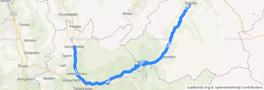 Mapa del recorrido Bus 183: Davos Platz, Bahnhof - Lenzerheide/Lai, Post de la línea  en Graubünden.