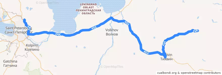 Mapa del recorrido Автобус № 869: Мурино => Шугозеро de la línea  en Ленинградская область.