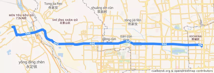 Mapa del recorrido Bus BRT4: 阜成门 => 龙泉西公交场站 de la línea  en Peking.