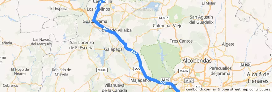 Mapa del recorrido Bus 684: Cercedilla → Guadarrama → Madrid de la línea  en マドリード州.